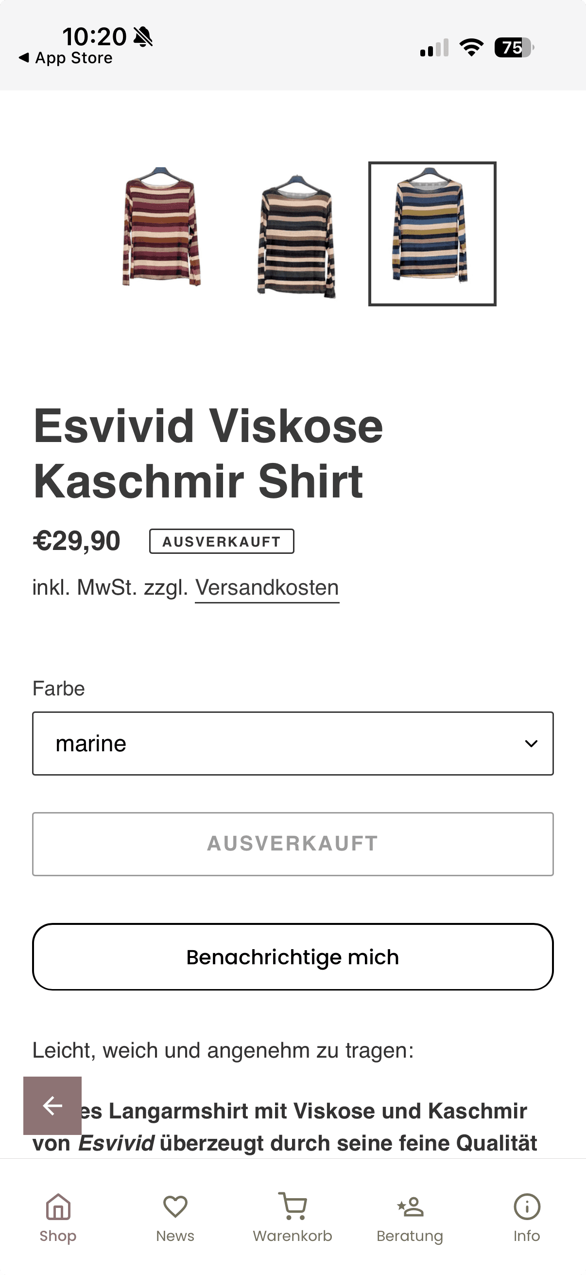 „Benachrichtige mich"-Knopf bei ausverkauftem Artikel